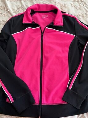 Hot Pink and Black Zip-Front Athletic Jacket Small Track Jacket, with pockets